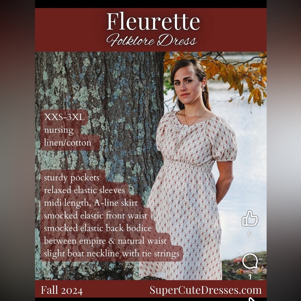 Linen Fleurette Folklore Super Cute Dresses by Ringger size large modest nursing - Picture 6 of 7